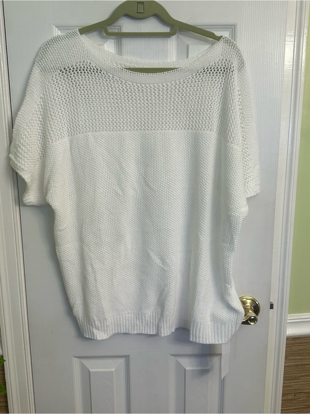 White Open-Knit Scoop Neck Sweater - Women
